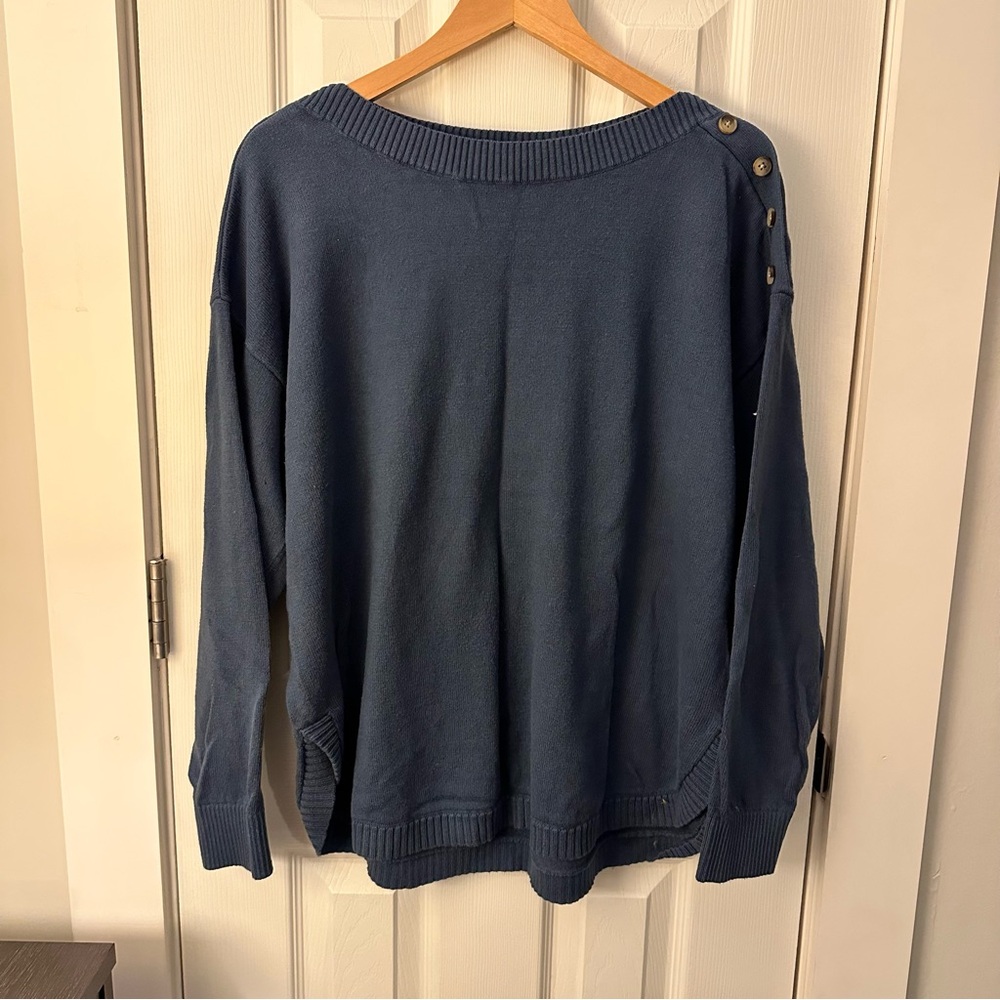 LOFT Dark Blue Button-Accent Sweater